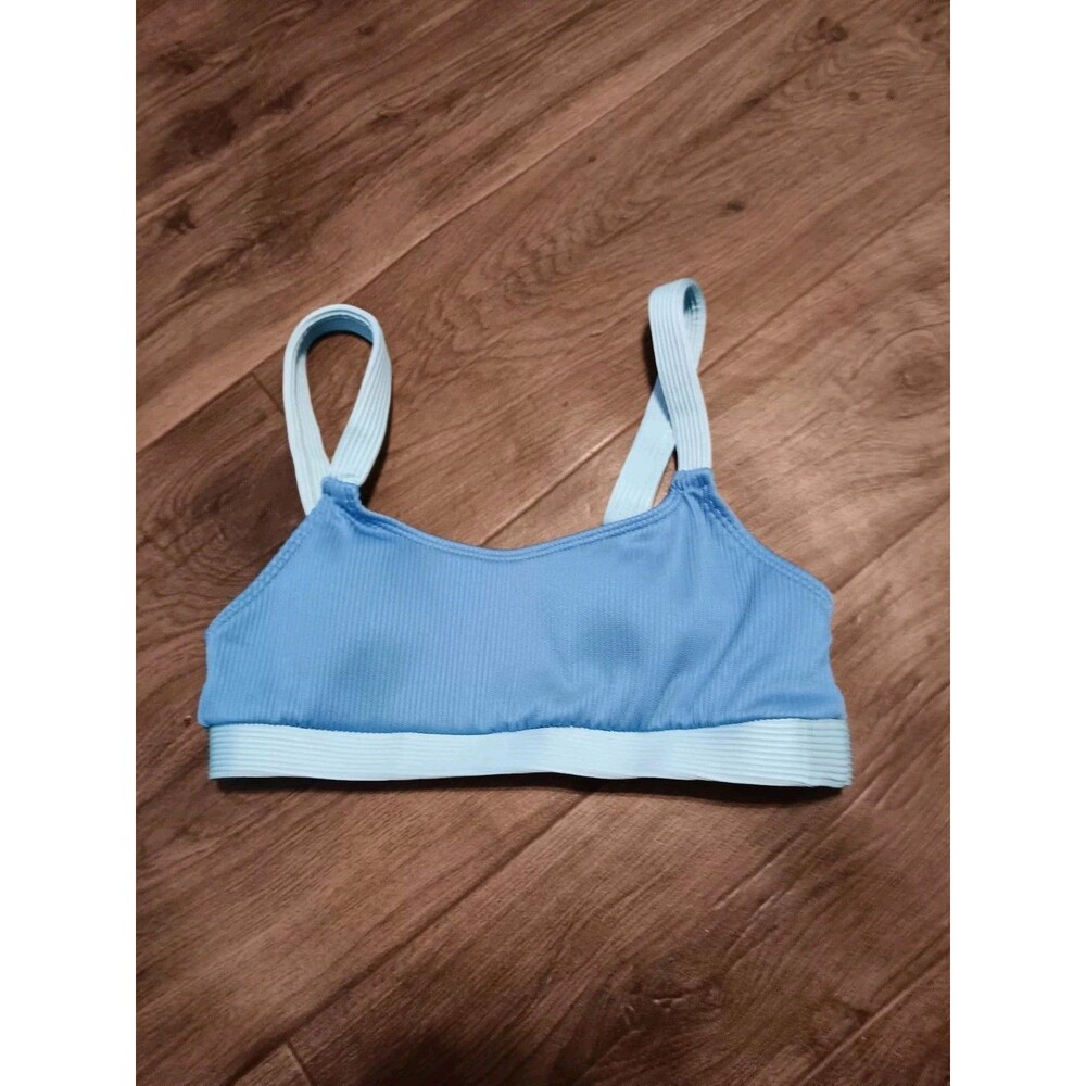 Bikini Top Two Toned Blue Ribbed Padded Halter Style. Women's Sz S